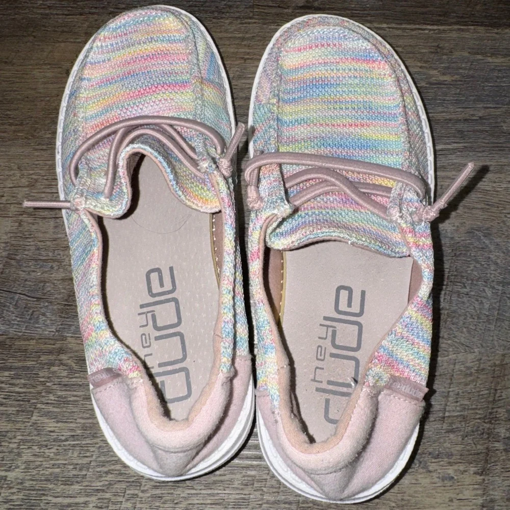 Hey Dude Wendy Youth Sox Pastels Rainbow Knit Slip On Shoes Kids Size 2
